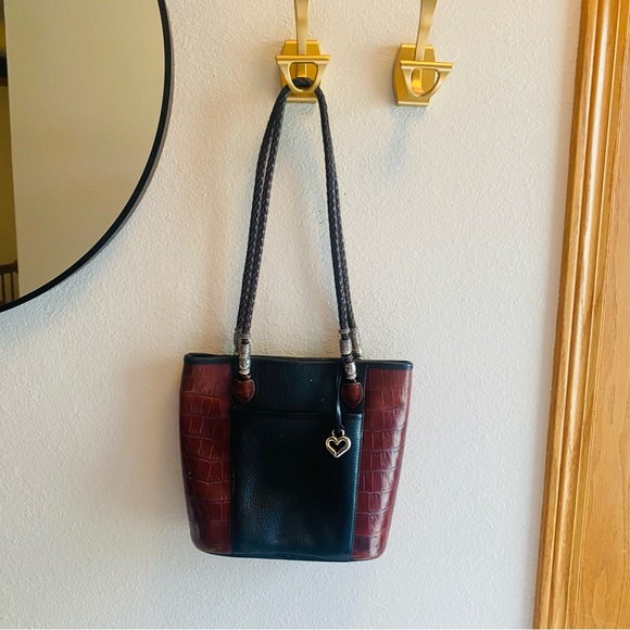 Brighton Handbags - 1996 Brighton Melanie Heart Bucket Black & Brown Bag 11” X 9.5” X 4”